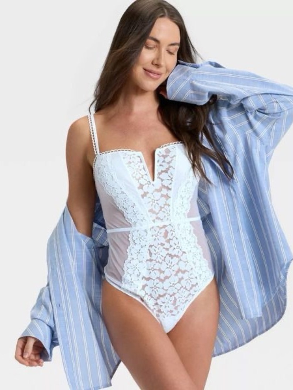 Auden Women's Crochet Lace V-Wire Lingerie Bodysuit